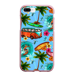 Чехол для iPhone 7Plus/8 Plus матовый Пальмы, волны, серфинг