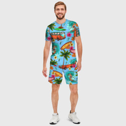 Мужской костюм с шортами 3D Пальмы, волны, серфинг - фото 2