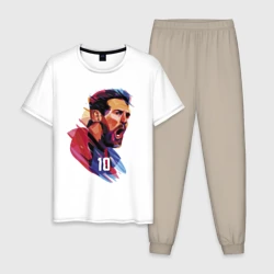 Мужская пижама с белой футболкой хлопок Lionel Messi Barcelona Argentina Football