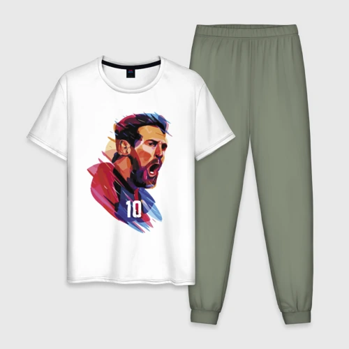 Мужская пижама с белой футболкой хлопок Lionel Messi Barcelona Argentina Football
