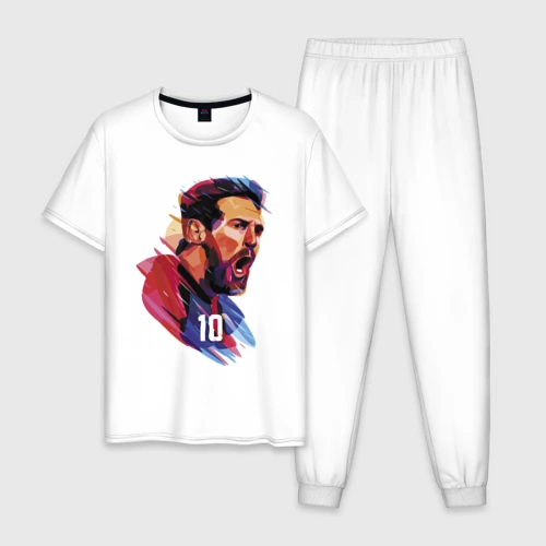 Мужская пижама с белой футболкой хлопок Lionel Messi Barcelona Argentina Football