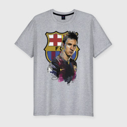 Мужская футболка хлопок Slim Lionel Messi, Barcelona