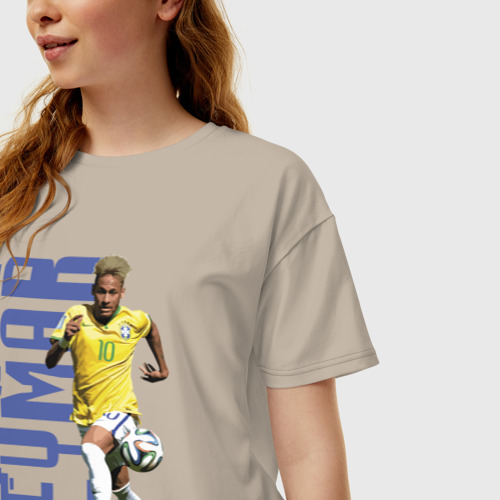 Женская футболка хлопок Oversize Neymar - striker, цвет миндальный - фото 3