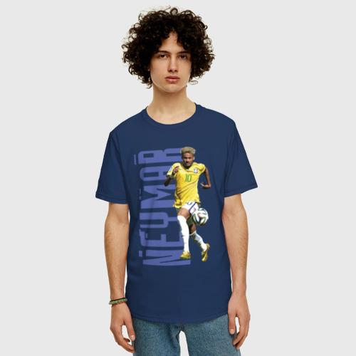 Мужская футболка хлопок Oversize Neymar - striker, цвет темно-синий - фото 3