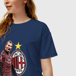 Женская футболка хлопок Oversize Zlatan Ibrahimovic Milan Italy - фото 2