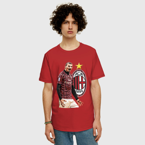 Мужская футболка хлопок Oversize Zlatan Ibrahimovic Milan Italy, цвет красный - фото 3