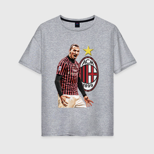 Женская футболка хлопок Oversize с принтом Zlatan Ibrahimovic / Milan / Italy, вид спереди #2