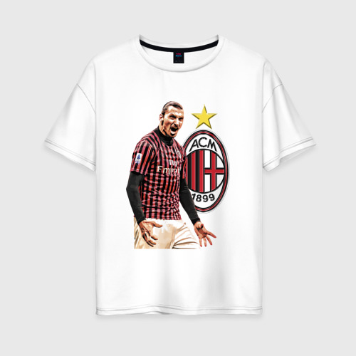 Женская футболка хлопок Oversize Zlatan Ibrahimovic Milan Italy, цвет белый