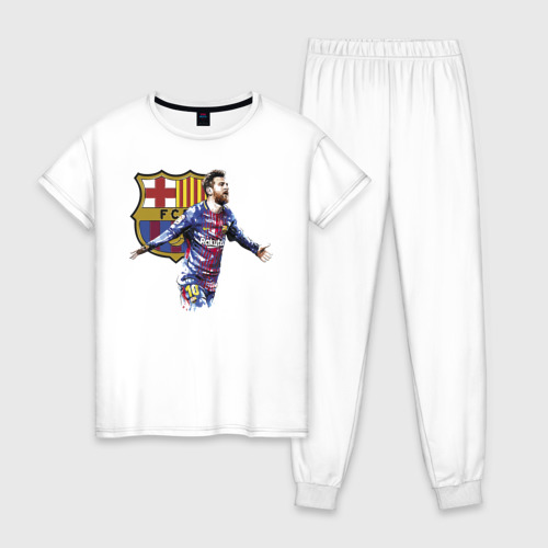 Женская пижама хлопок с принтом Lionel Messi, Barcelona, вид спереди #2