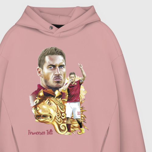 Мужское худи Oversize хлопок Francesco Totti - Roma - Italy - captain, цвет пыльно-розовый - фото 4
