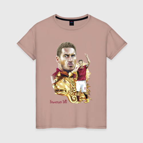 Женская футболка хлопок с принтом Francesco Totti - Roma - Italy - captain, вид спереди #2