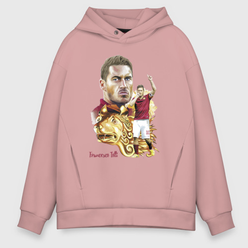 Мужское худи Oversize хлопок Francesco Totti - Roma - Italy - captain, цвет пыльно-розовый