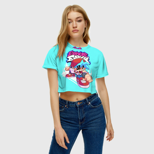 Женская футболка Crop-top 3D FNF Boyfriend, цвет 3D печать - фото 3