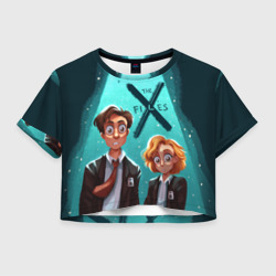 Женская футболка Crop-top 3D Fox Mulder and Dana Scully