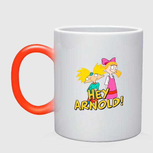 Кружка хамелеон Эй Арнольд Hey Arnold, цвет белый + красный