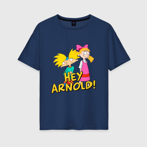 Женская футболка хлопок Oversize Эй Арнольд Hey Arnold, цвет темно-синий