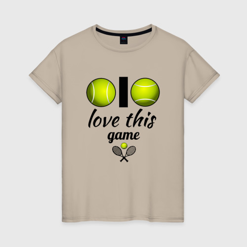 Женская футболка хлопок с принтом Я люблю теннис, вид спереди #2