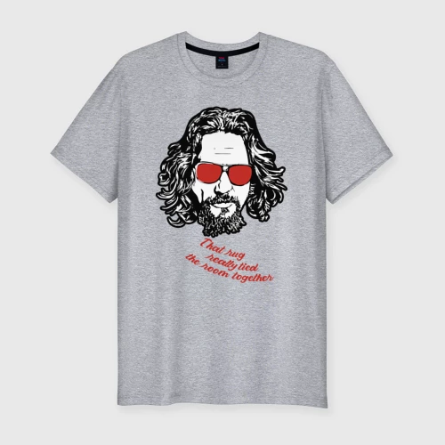 Мужская футболка хлопок Slim с принтом Большой Лебовский в красных очках, вид спереди #2