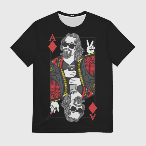 Мужская футболка 3D с принтом Большой Лебовский туз бубей карта, вид спереди #2