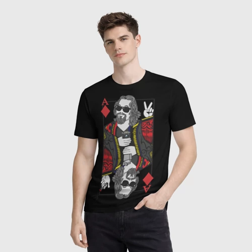 Мужская футболка 3D с принтом Большой Лебовский туз бубей карта, фото на моделе #1