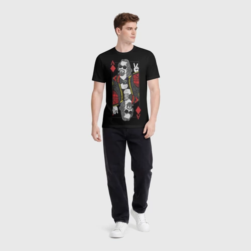 Мужская футболка 3D с принтом Большой Лебовский туз бубей карта, вид сбоку #3