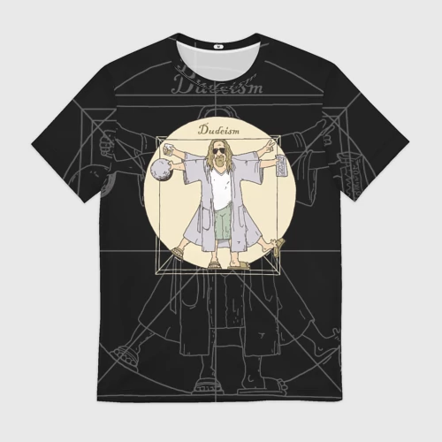 Мужская футболка 3D с принтом Dudeism - Большой Лебовский, вид спереди #2