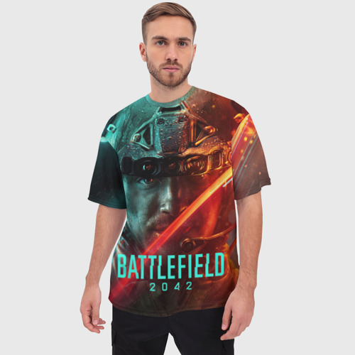 Мужская футболка oversize 3D Battlefield 2042 Soldier face, цвет 3D печать - фото 3