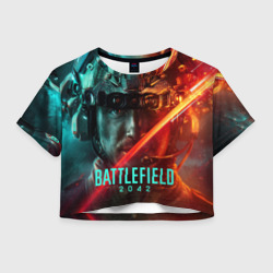 Женская футболка Crop-top 3D Battlefield 2042 Soldier face