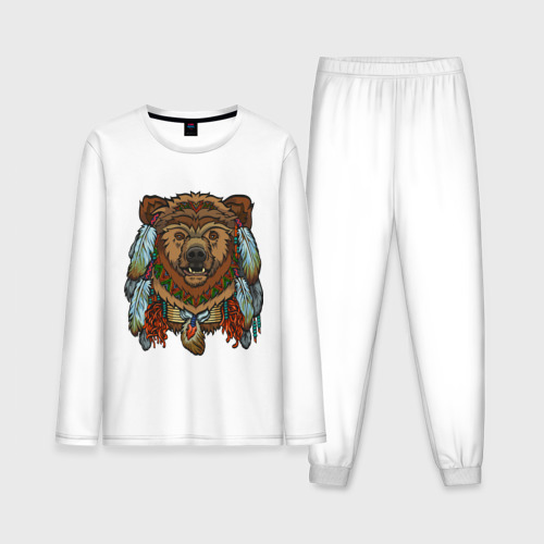 Мужская пижама из хлопка с лонгсливом с принтом Славянский медведь, вид спереди №1