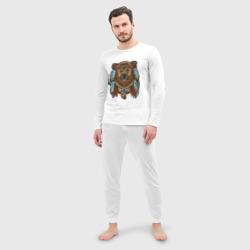 Пижама с принтом Славянский медведь для мужчины, вид на модели спереди №2. Цвет основы: белый