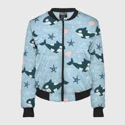 Женский бомбер 3D Косатки киты
