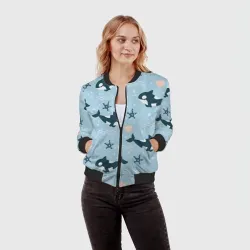 Женский бомбер 3D Косатки киты - фото 2