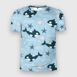 Мужская футболка 3D Slim Косатки киты