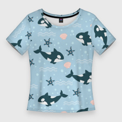 Женская футболка 3D Slim Косатки киты