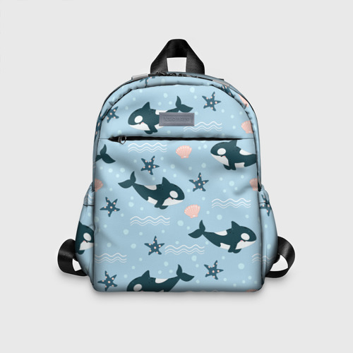 Детский рюкзак с принтом Косатки киты, вид спереди №1
