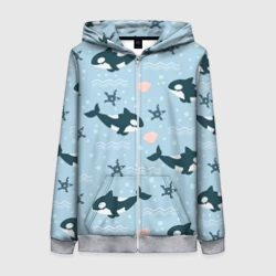 Женская толстовка 3D на молнии Косатки киты