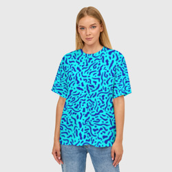 Женская футболка oversize 3D Неоновые синие узоры - фото 2