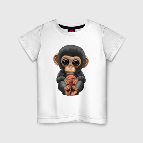 Детская футболка из хлопка с принтом Шимпанзе, вид спереди №1