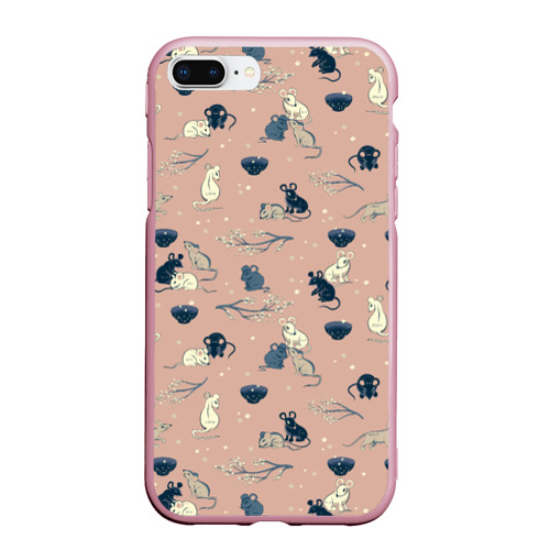 Чехол для iPhone 7Plus/8 Plus матовый Мышки в японском стиле, цвет розовый