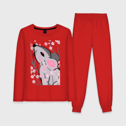 Мышка и сакура – Женская пижама с лонгсливом хлопок с принтом купить