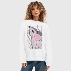 Женский свитшот oversize без начеса хлопок Мышка и сакура - фото 2