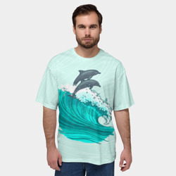 Мужская футболка oversize 3D Два дельфина - фото 2
