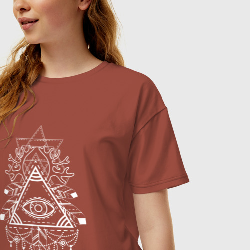 Женская футболка хлопок Oversize Глаз в треугольнике, цвет кирпичный - фото 3