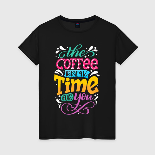 Женская футболка хлопок COFFE TIME, цвет черный