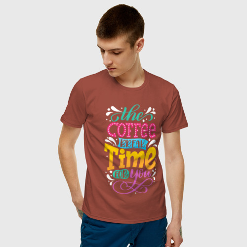Мужская футболка хлопок COFFE TIME, цвет кирпичный - фото 3