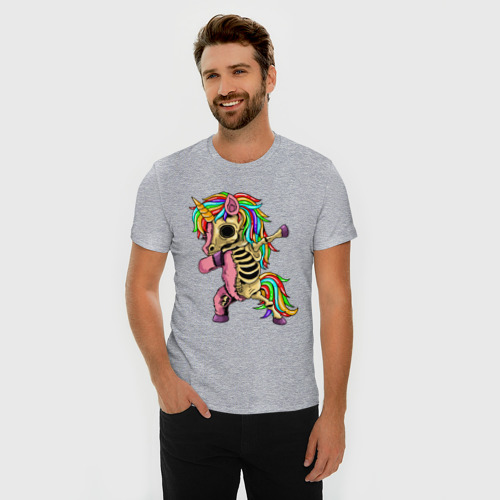 Мужская футболка хлопок Slim Единорог зомби dab, цвет меланж - фото 3