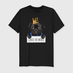Мужская футболка хлопок Slim Собака мопс в короне