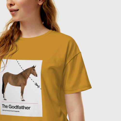 Женская футболка хлопок Oversize Голова лошади "Крестный отец", цвет горчичный - фото 3