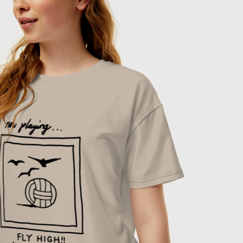 Женская футболка хлопок Oversize Плеер Fly high!! Haikyuu!!, цвет миндальный - фото 3