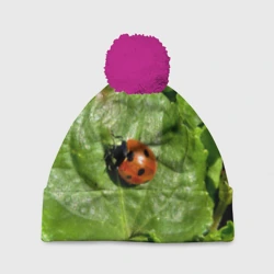 Шапка 3D c помпоном Божья коровка на листке